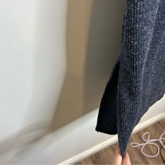 Everly Ribbed Knit Turtlneck Midi Sweater Dress with Tie Blue - Picture 3 of 7